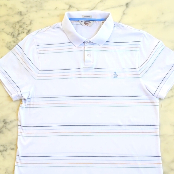 NWOT. Original Penguin Short Sleeve Polo Shirt w/embroidered logo & color stripe - Picture 2 of 6